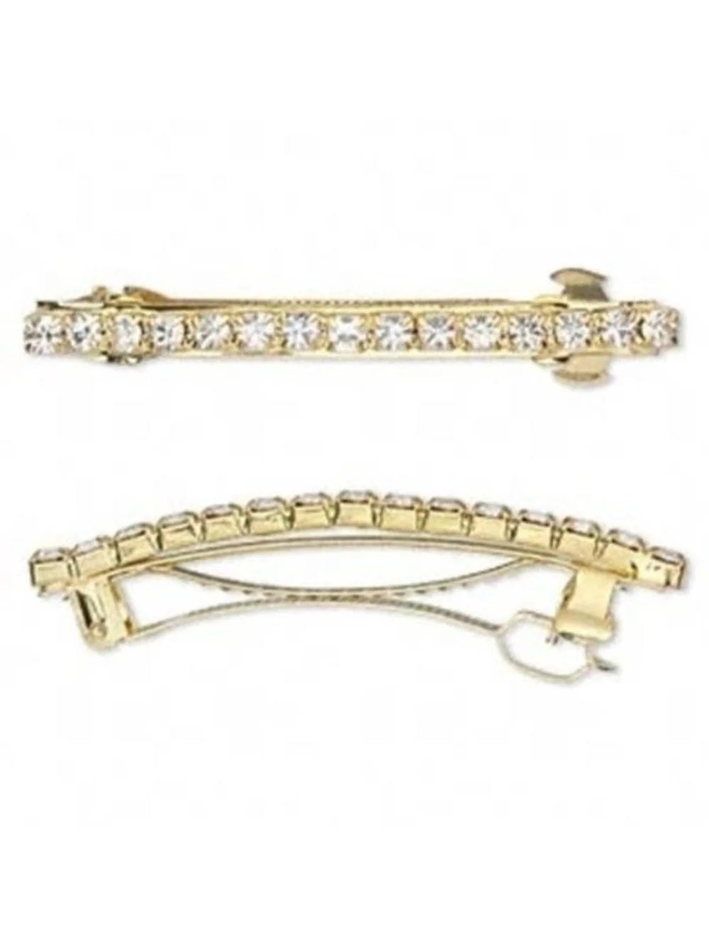 Vintage Egyptian Crystal Rhinestone Hair Barrette Clear Gold Plated